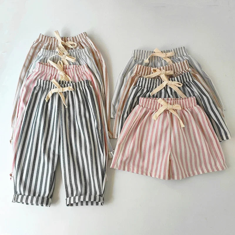Linen Cotton Shorts/Stripe Pants