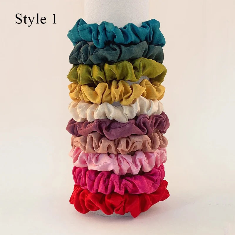 10pcs Colorful  Hair Bands Satin Silk Scrunchies