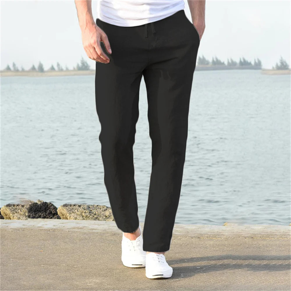 Men's Cotton Linen Pants New Breathable Solid Color Linen Trousers S-3XL