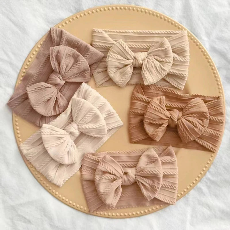 3Pcs Solid Color Baby Headband Bow Elastic Nylon Newborn Headbands Soft Turban Headwrap