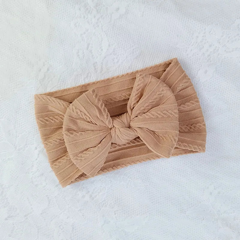 3Pcs Solid Color Baby Headband Bow Elastic Nylon Newborn Headbands Soft Turban Headwrap