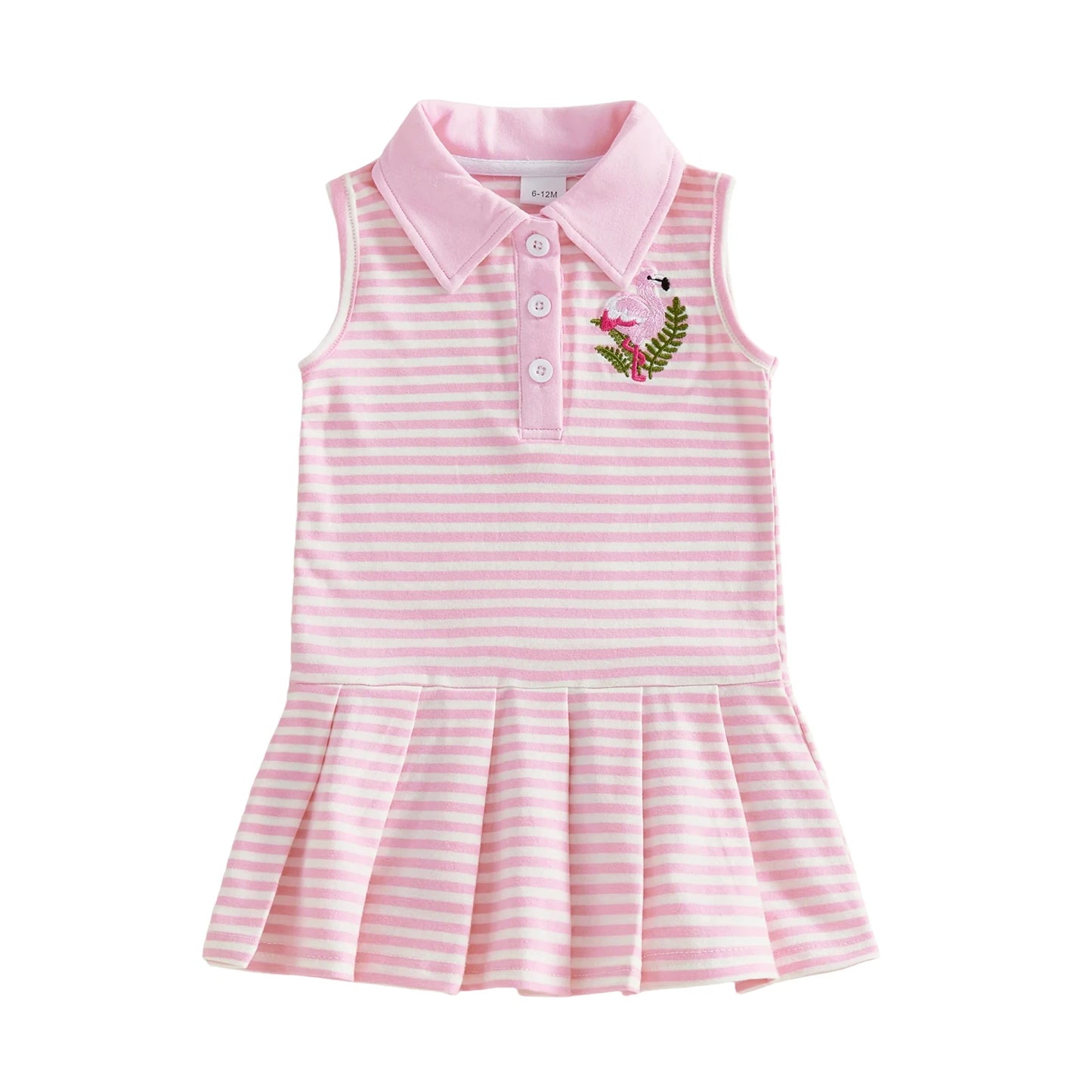 Sleeveless A-line Dress with Turn-down Collar Striped Embroidery Tank Dress