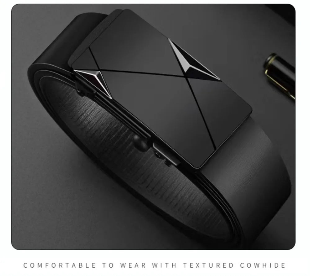 Fashion PU Leather Men's Business Belt Automatic Buckle Adjustable Men's Waist Strap Men's Leather Belt for Leisure Work Party