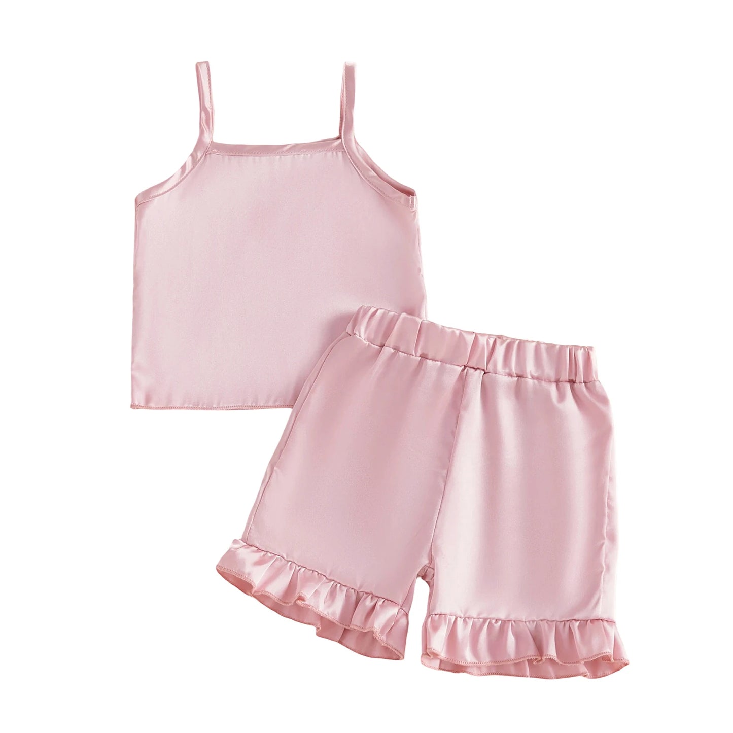 Girls Summer Pajama Set with Sleeveless Top and Elastic Waist Shorts