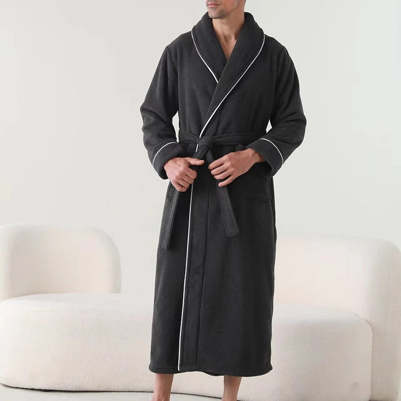 Luxurious Men s Plush Shawl Collar Bathrobe with Cozy Long Sleeves and Belt