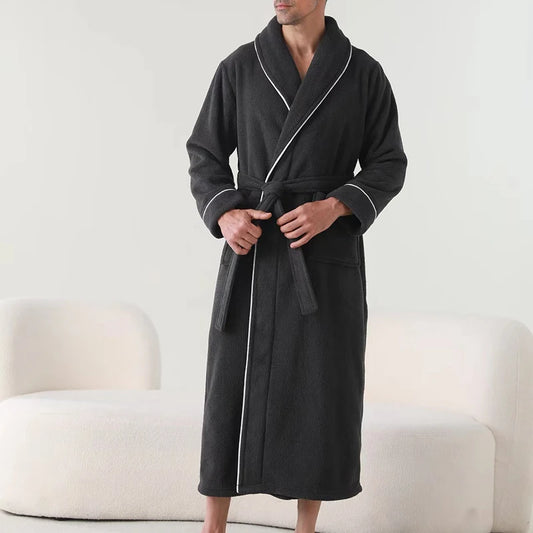 Luxurious Men s Plush Shawl Collar Bathrobe with Cozy Long Sleeves and Belt