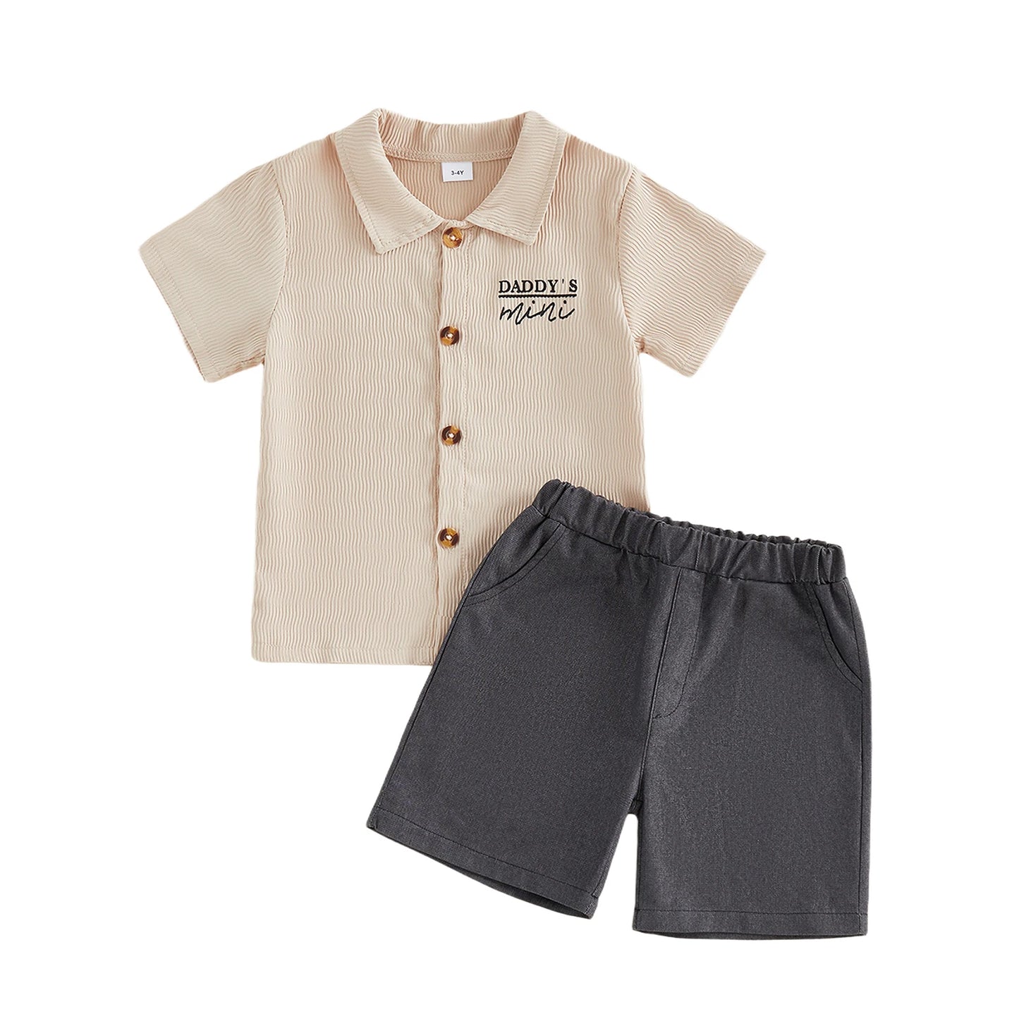 Boy's Summer Ensemble Short Sleeve Button-up Shirt and Denim Shorts