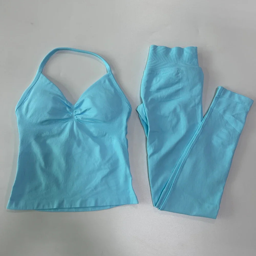 Seamless Gym Set Women Tank Tops High Waist Scrunch Yoga Leggings