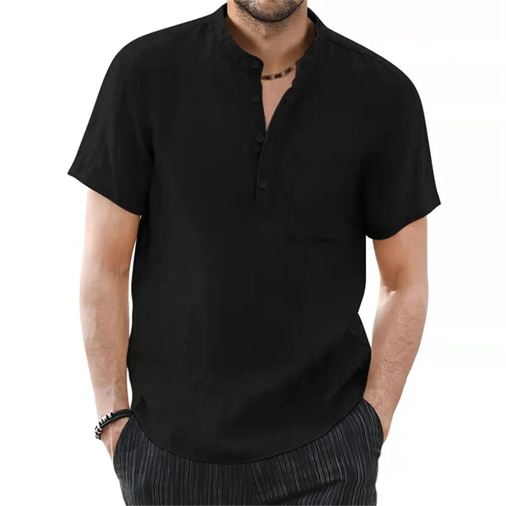 Men's Short Sleeve T-shirt Cotton and Linen, Breathable