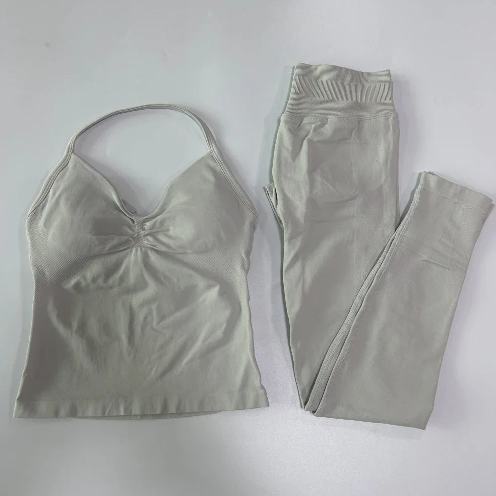 Seamless Gym Set Women Tank Tops High Waist Scrunch Yoga Leggings