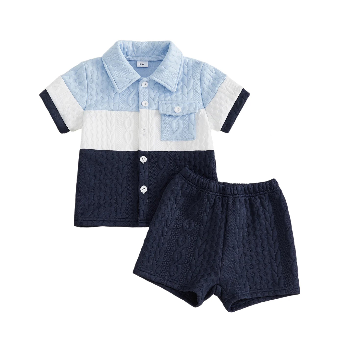 Boy s Summer Outfit Set with Short Sleeve Button-up Shirt and Solid Shorts