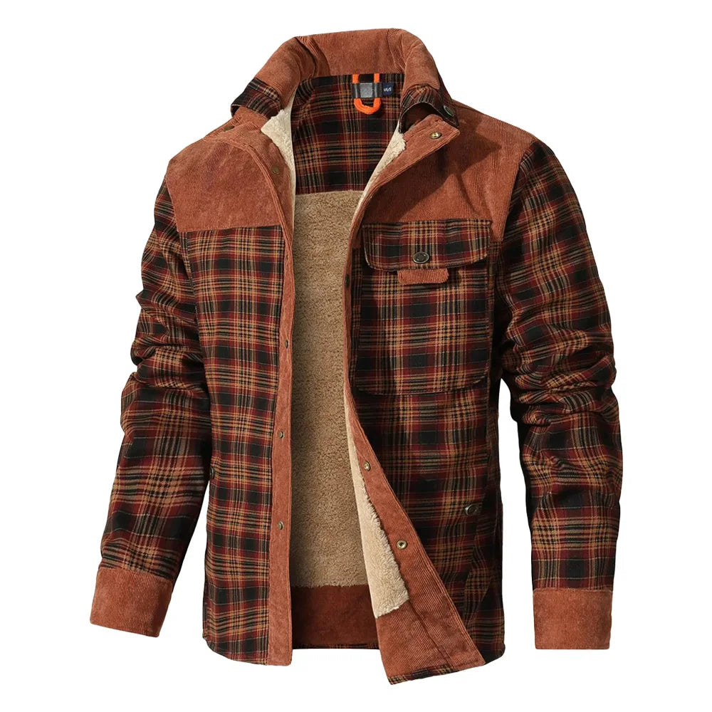 Men's Winter Windproof Warm Casual Bomber Coat Plaid Sherpa Lined Flannel Outdoor Classic Jacket