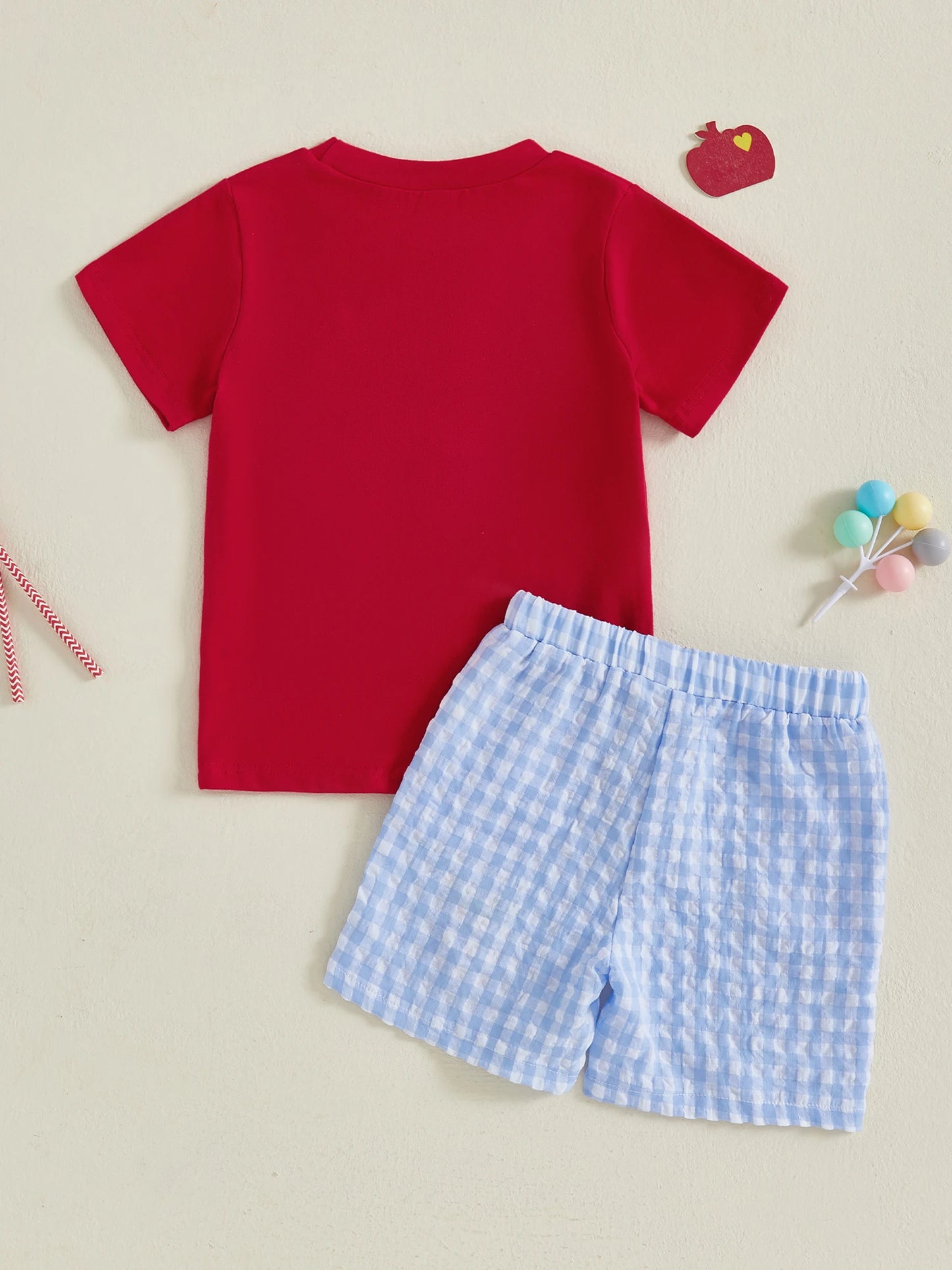 Boy's Summer Outfit  Print Short Sleeve Round Neck T-Shirts with Denim Elastic Waist Shorts