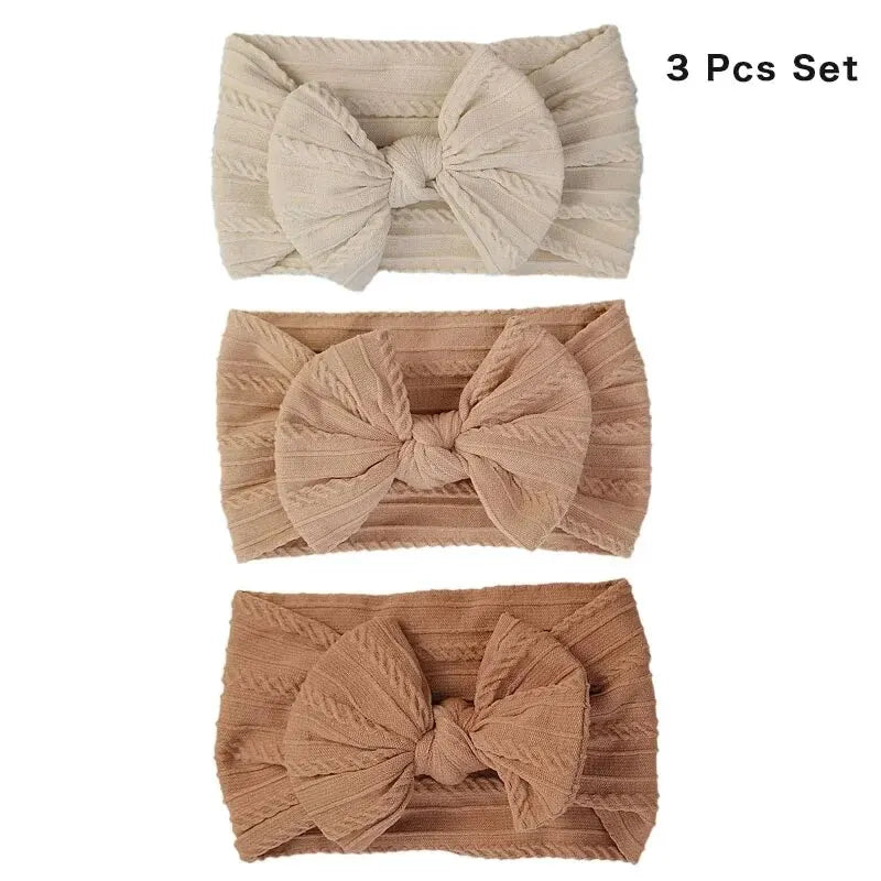 3Pcs Solid Color Baby Headband Bow Elastic Nylon Newborn Headbands Soft Turban Headwrap