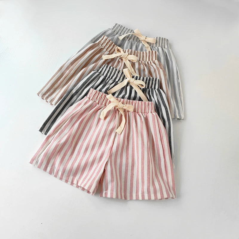 Linen Cotton Shorts/Stripe Pants