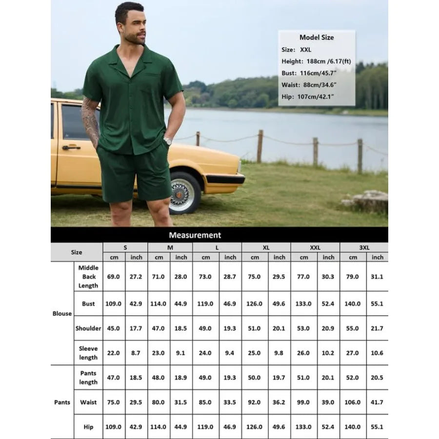 Men Cotton Sleepwear Short Sleeve Button Down Loungewear