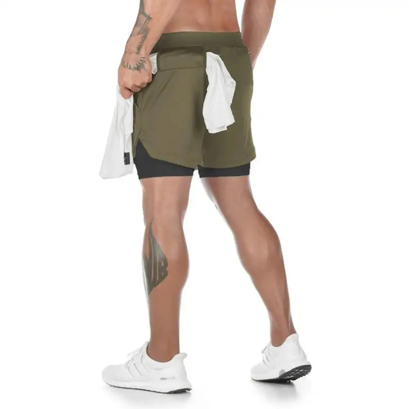 Men 2 in 1 Sports Jogging Fitness Shorts  Quick Dry