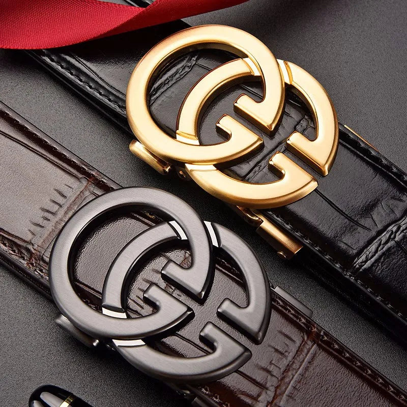 Premium Automatic Leather Belt - Stylish Buckle - Genuine Leather, Versatile for Work & Casual