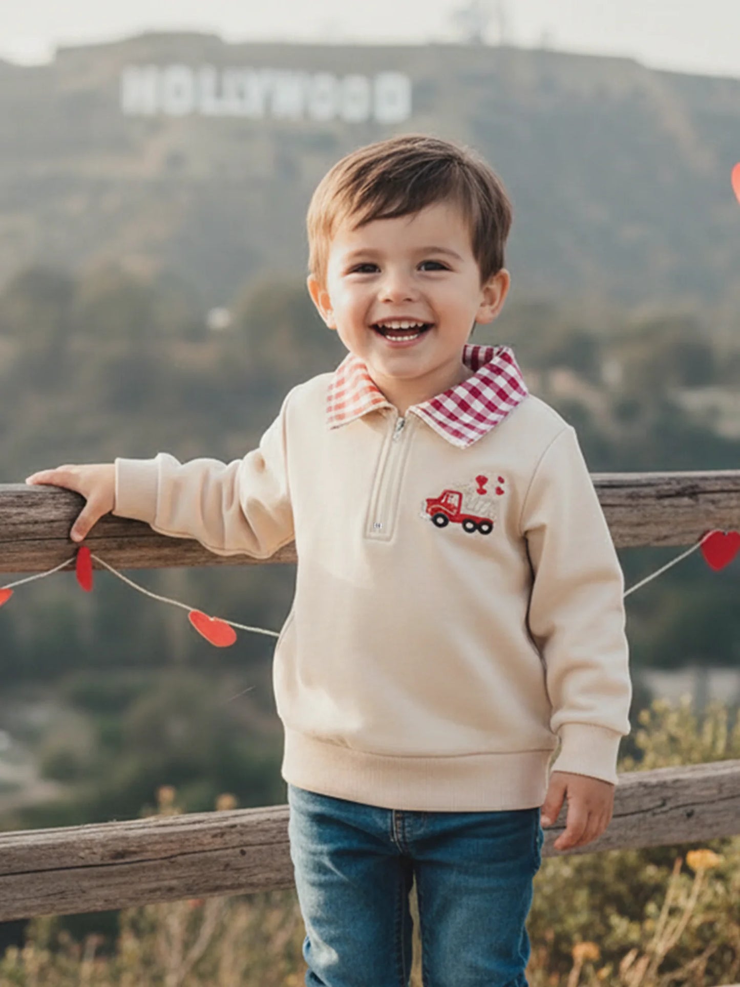 Boys Sweatshirt Long Sleeve  with Turn-down Collar and Embroidered Pullover Design