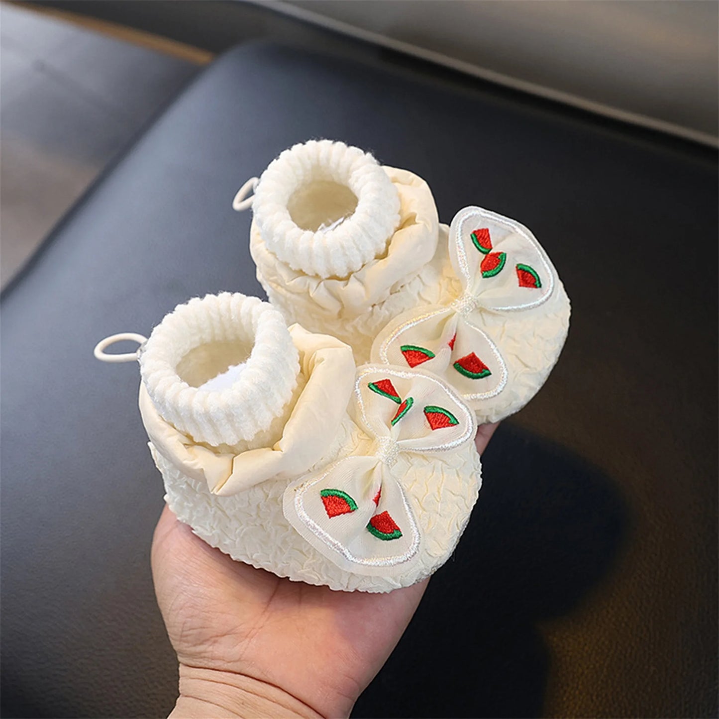 Warm Fleece Lined Snow Shoes with Cute Bow Non Slip Soft Sole Infant Booties for Girls