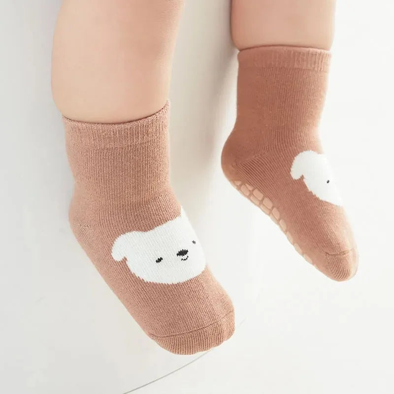 6 Pairs Kids Non-Slip Socks Fox and Bear Pattern