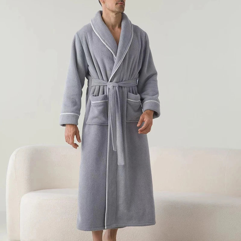 Luxurious Men s Plush Shawl Collar Bathrobe with Cozy Long Sleeves and Belt