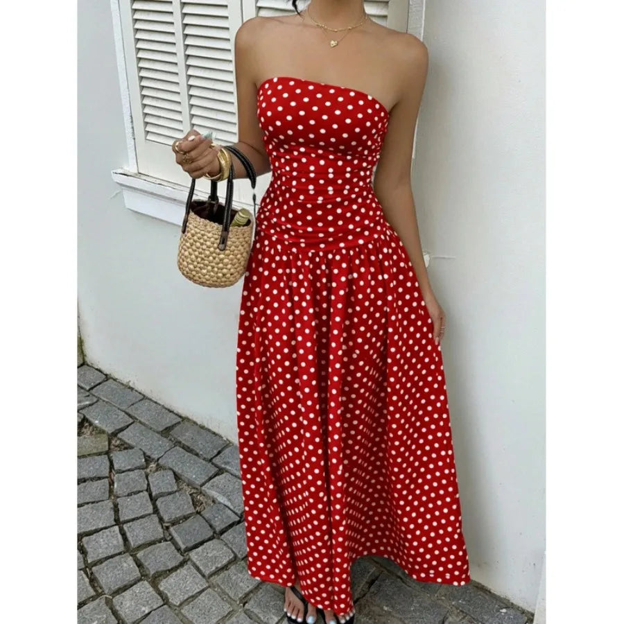 Slimming polka dot tube top jumpsuit cake skirt