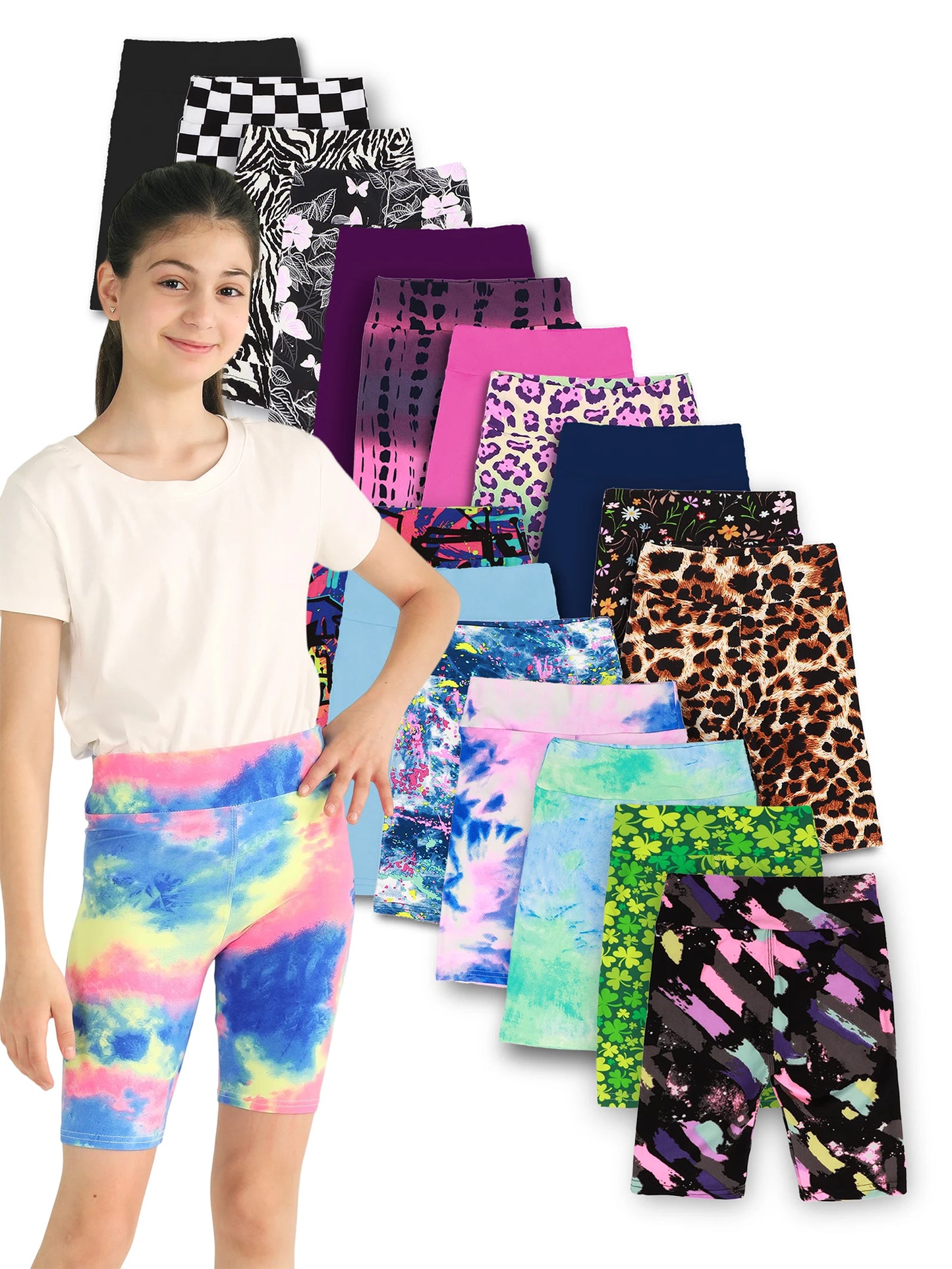 Random 5pcs girls yoga band soft stretchy biker shorts, high waist leggings for children