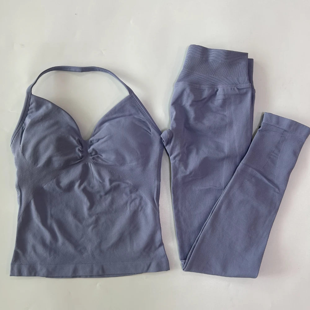 Seamless Gym Set Women Tank Tops High Waist Scrunch Yoga Leggings