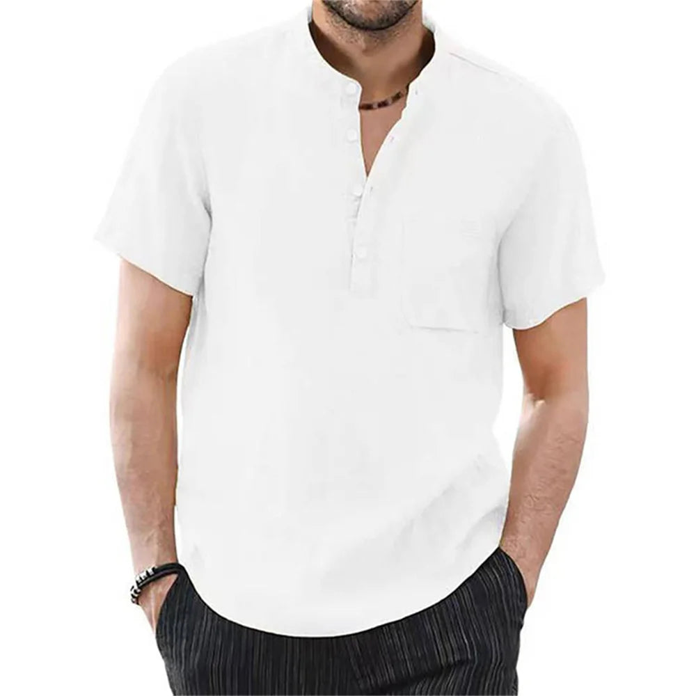 Men's Short Sleeve T-shirt Cotton and Linen, Breathable