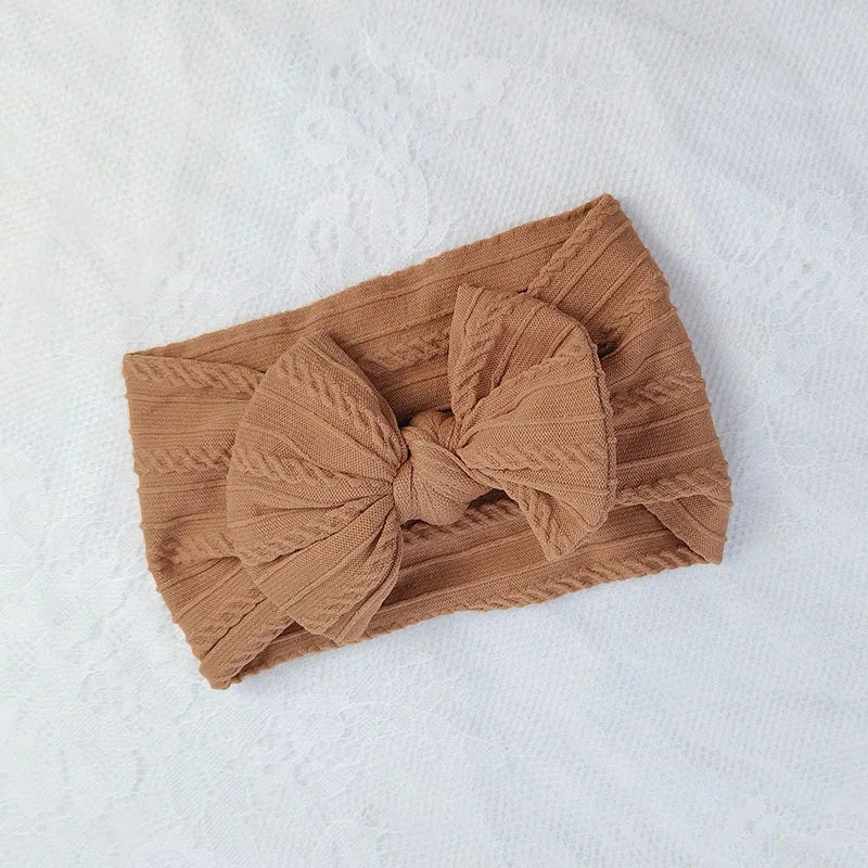3Pcs Solid Color Baby Headband Bow Elastic Nylon Newborn Headbands Soft Turban Headwrap