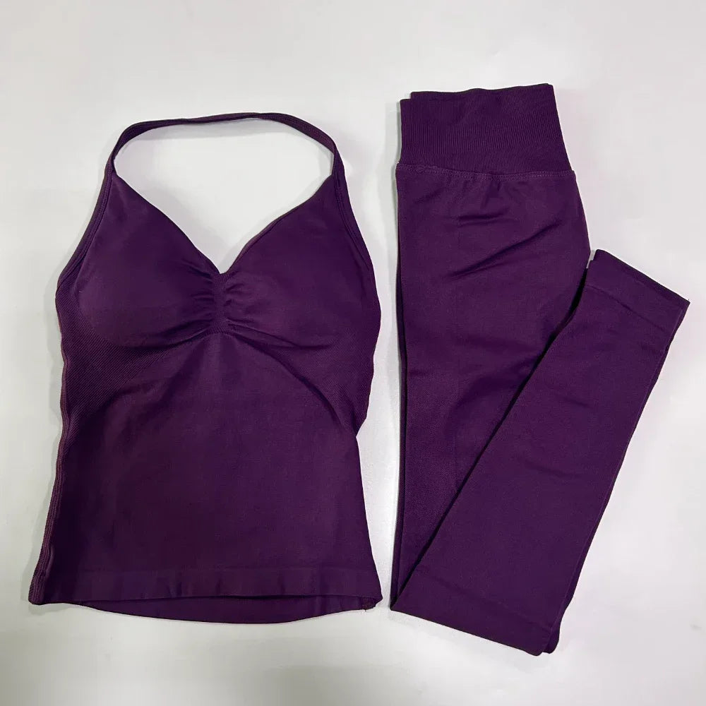 Seamless Gym Set Women Tank Tops High Waist Scrunch Yoga Leggings