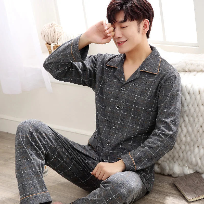 Men's Spring and Fall Winter 100% Cotton Long-Sleeved Leisure Loungewear