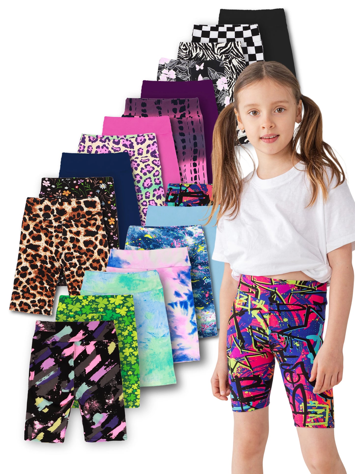 Random 5pcs girls yoga band soft stretchy biker shorts, high waist leggings for children