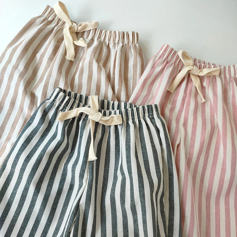 Linen Cotton Shorts/Stripe Pants