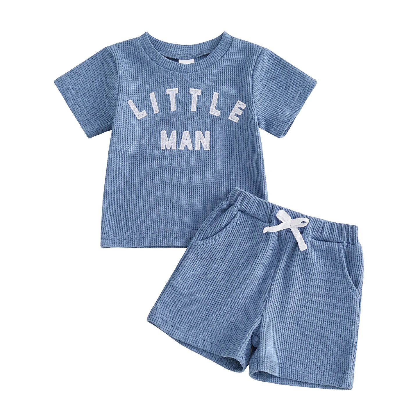 Infant Boy's Summer Clothes Set with Printed Crew Neck Tee and Matching Shorts
