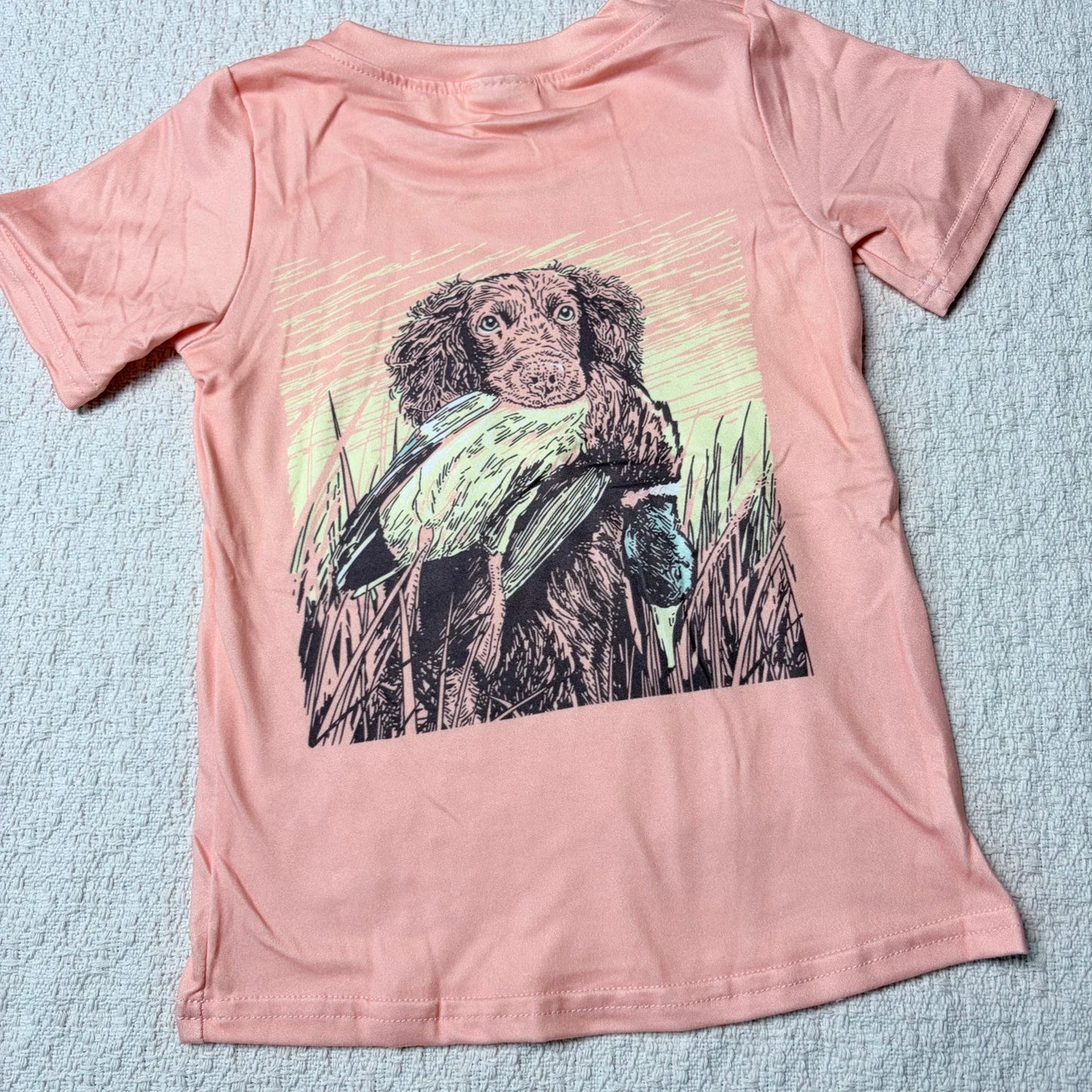 Boys Short Sleeve Tee Shirt Western Hunting Theme with Dog Deer Ducks Design