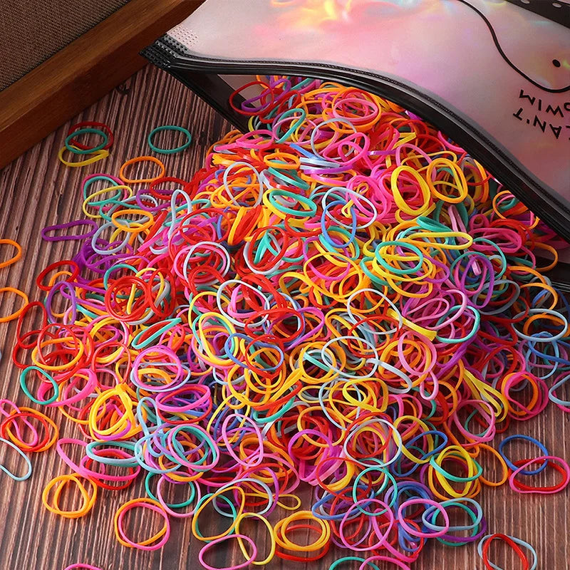 1000/2000pcs Colorful Disposable Rubber Elastic Hair Band Ties