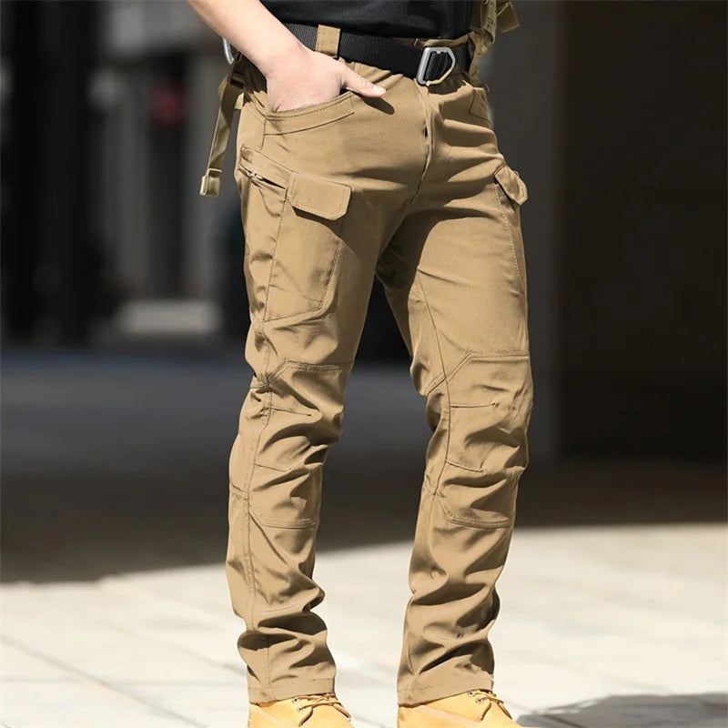 Men Cargo Pants Solid Color Multi-Pockets Waterproof Trousers