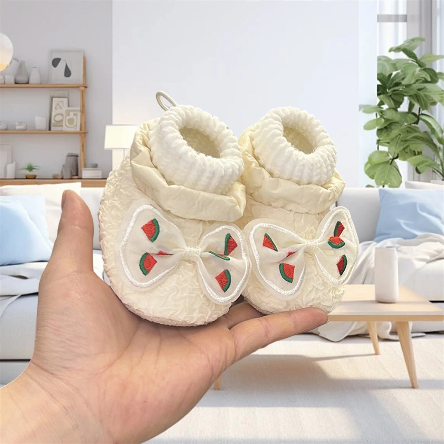 Warm Fleece Lined Snow Shoes with Cute Bow Non Slip Soft Sole Infant Booties for Girls