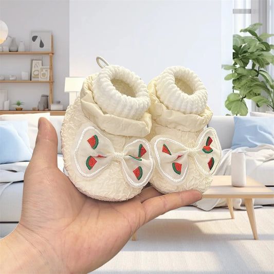 Warm Fleece Lined Snow Shoes with Cute Bow Non Slip Soft Sole Infant Booties for Girls