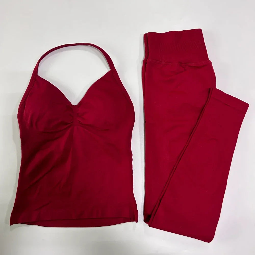 Seamless Gym Set Women Tank Tops High Waist Scrunch Yoga Leggings