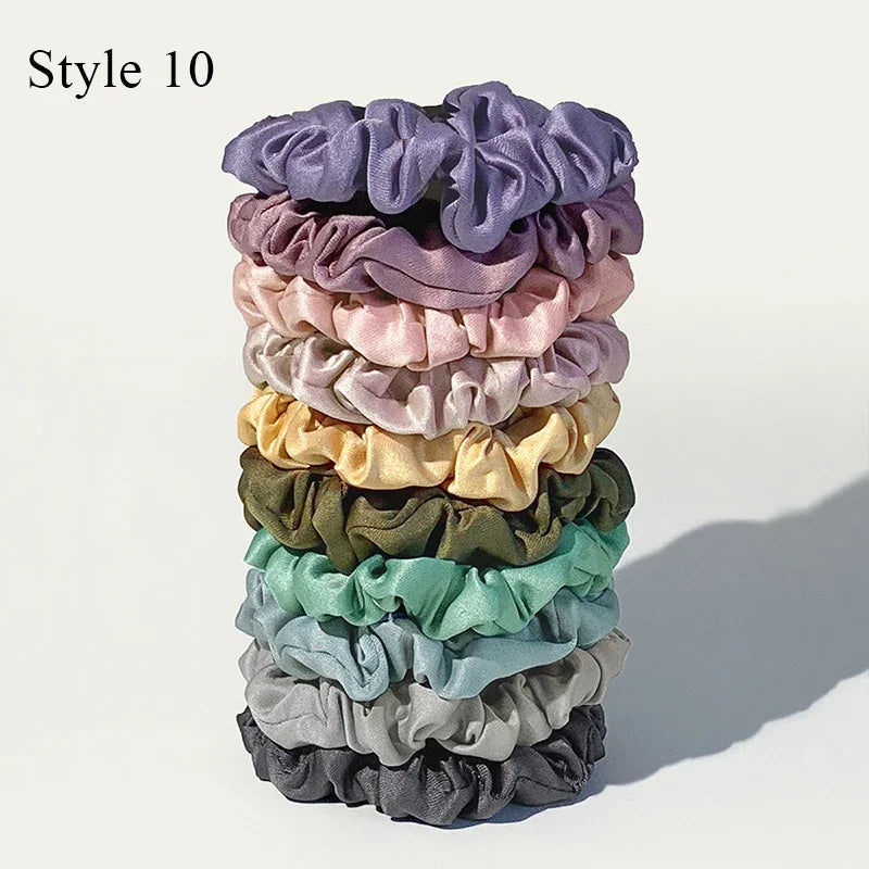 10pcs Colorful  Hair Bands Satin Silk Scrunchies