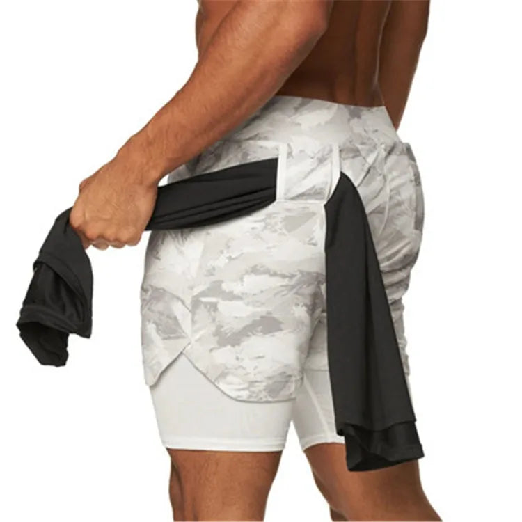 Men 2 in 1 Sports Jogging Fitness Shorts  Quick Dry