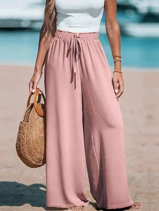 Women's Casual Wide Leg Pants with Pockets, Elastic Waist Loose Fit