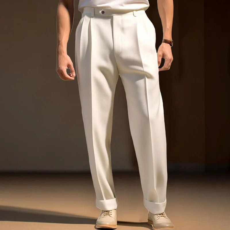 Men's Dress Pants Solid Color Flat Front Trousers Business Casual Suit Pants