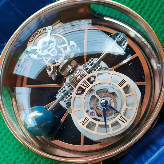 Man Wristwatch Transparent Hollow Design Celestial Roulette Quartz Watches Water Resistant Leather