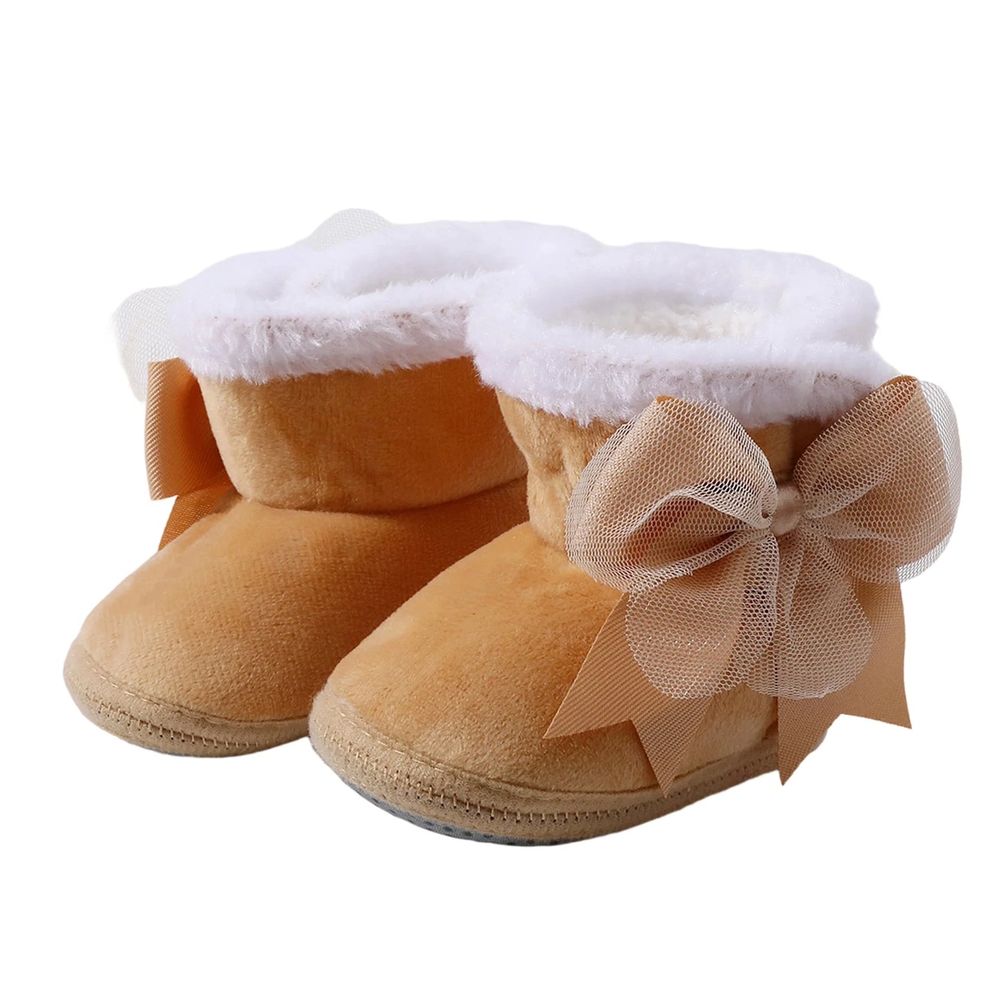 Infant Girls Cozy Fleece Lined Booties Cute Bowknot Slip-Resistant Crib Shoes