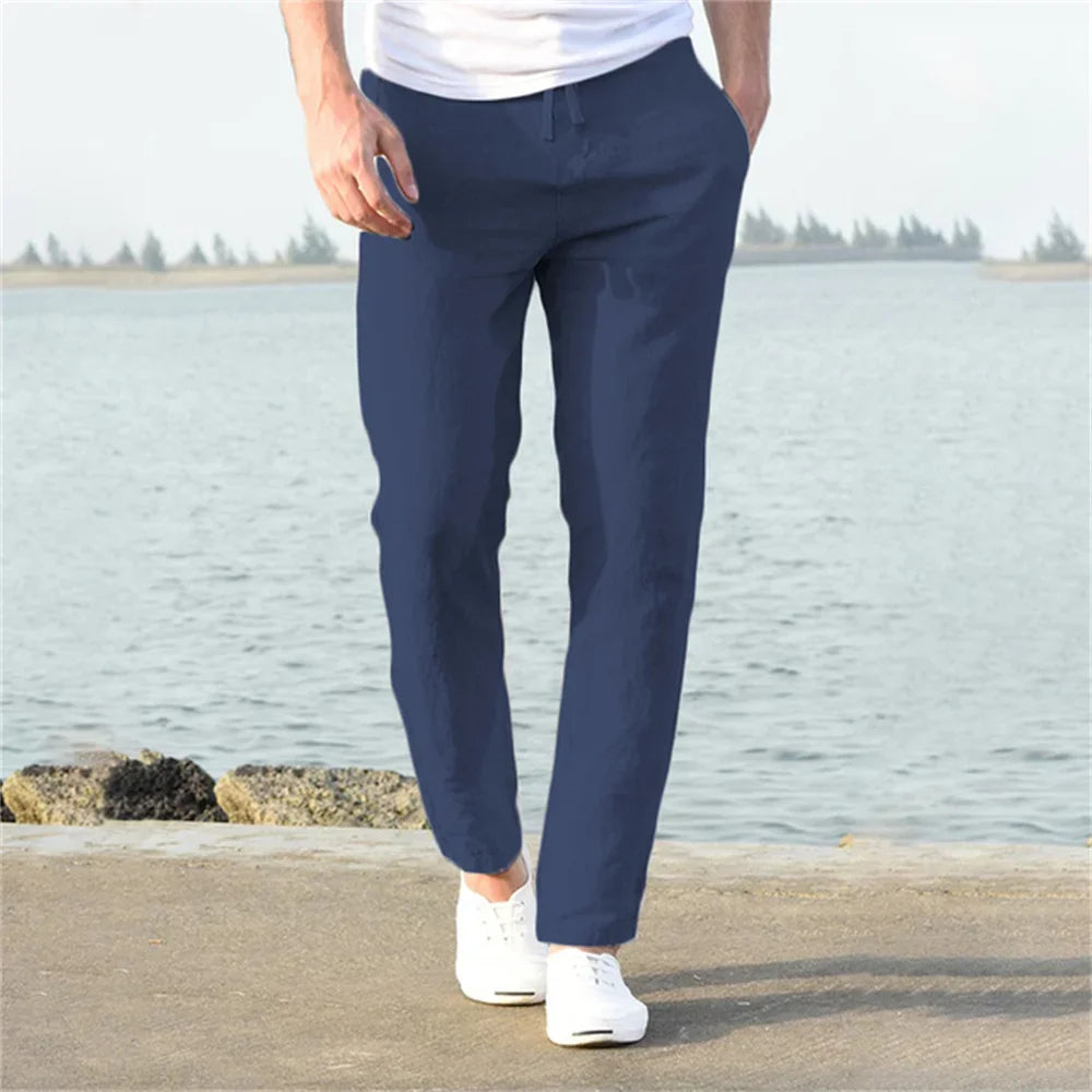 Men's Cotton Linen Pants New Breathable Solid Color Linen Trousers S-3XL
