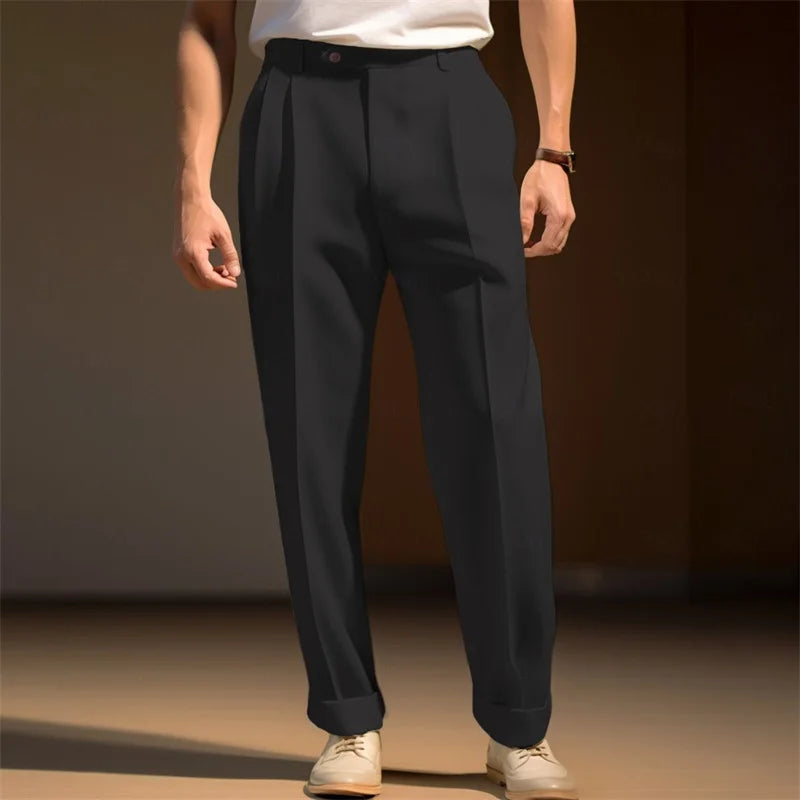 Men's Dress Pants Solid Color Flat Front Trousers Business Casual Suit Pants